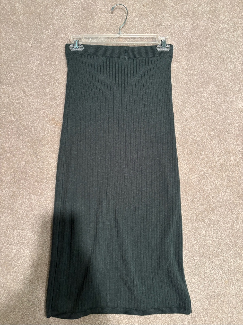 Free People Classic Dark Green Ribbed Knit Midi Skirt